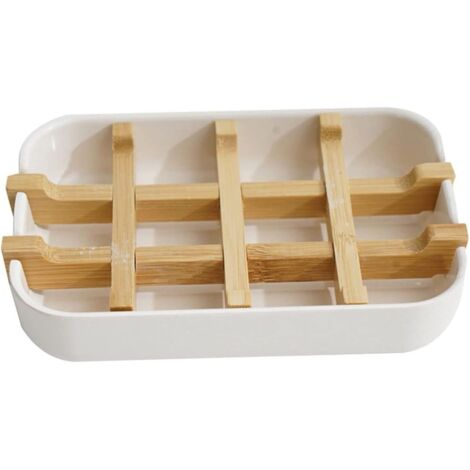 Porte-savon en bois pour colonne de douche, plateau de bain en bambou blanc pour salle de bain