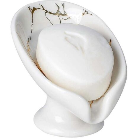Porte-savon en céramique, auto-égouttant, aspect marbre, en forme de feuille, pour salle de bain