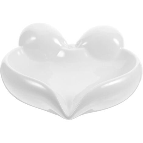 Porte-savon en céramique avec égouttoir, blanc, en forme de cœur