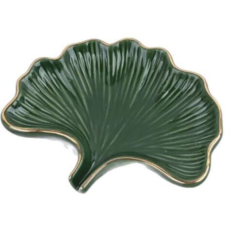 Porte-savon en céramique avec égouttoir - Motif feuille de ginkgo - Convient pour les salles de bains, les salles d'eau et les cuisines - Vert (2 pièces)