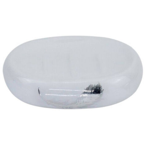Porte-savon En Céramique Blanche Décoré De Plumes Argentées 59900
