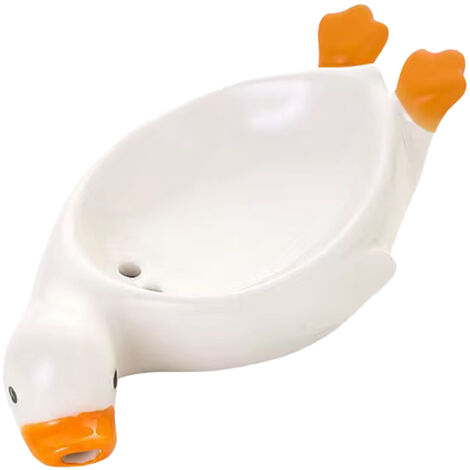 Porte-savon en Céramique Cute Duck - Support pour Savon Drainant 17.5cm Blanc/Jaune - Rangement Salle de Bain & Cuisine