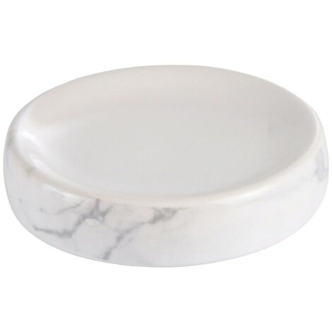 Porte Savon en Céramique "Effet Marbre" 11cm Blanc