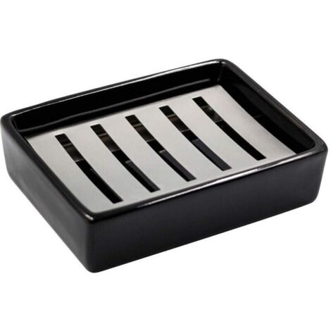 Porte-savon en céramique en acier inoxydable 304, double couche, auto-videur, facile à nettoyer (noir)