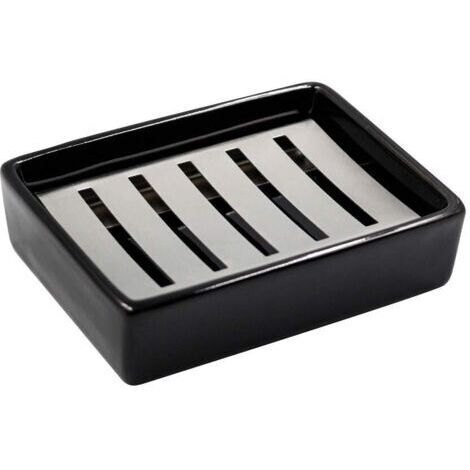 Porte-savon en céramique en acier inoxydable 304, double couche, auto-videur, facile à nettoyer (noir)