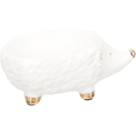 Porte-savon en céramique en forme de hérisson avec égouttoir, motif dessin animé blanc