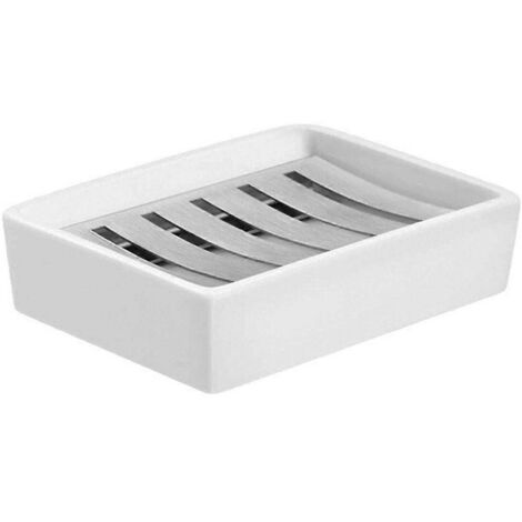 Porte-savon en céramique et acier inoxydable Sus304 pour salle de bain, porte-savon double couche à drainage automatique, fini le savon pelucheux, nettoyage facile (blanc)