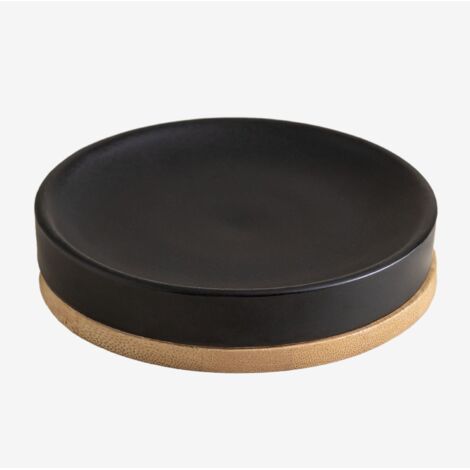 Porte-savon en céramique et bambou Elvan SKLUM Noir