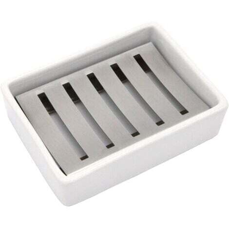 Porte-savon en céramique et inox avec égouttoir, facile à nettoyer, à sec adapté aux porte-savons de salle de bain et de douche