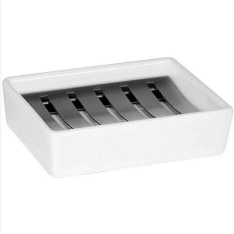 Porte-savon en céramique Plaque en acier inoxydable 304 Design double couche Peut garder le savon sec et propre Utilisé dans la salle de bain, cuisine, douche, lavabo, (Blanc)