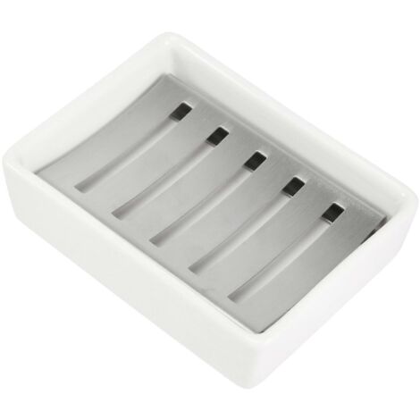 Porte-savon en céramique, porte-savon en acier inoxydable, plateau à savon pour douche ---