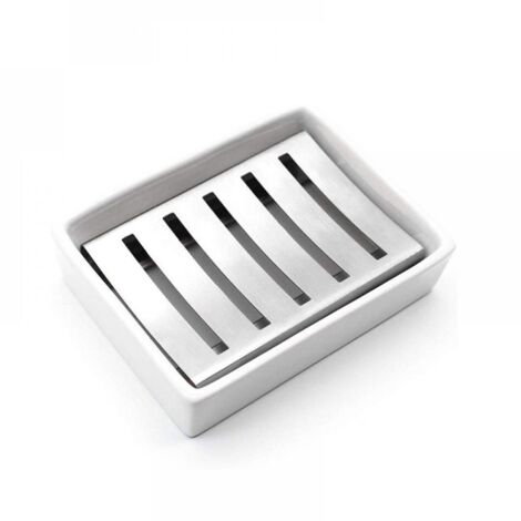 Porte-savon en céramique, porte-savon en acier inoxydable pour salle de bain et douche