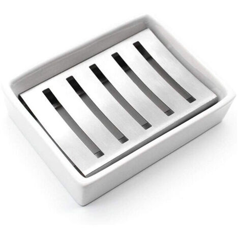 Porte-Savon en céramique Porte-Savon en Acier Inoxydable pour Salle de Bains et Douche Double Couche Drainant Soap Box