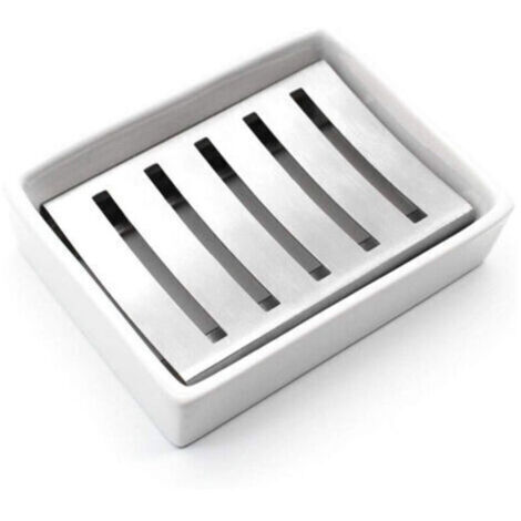 Porte-Savon en céramique Porte-Savon en Acier Inoxydable pour Salle de Bains et Douche Double Couche Drainant Soap Box
