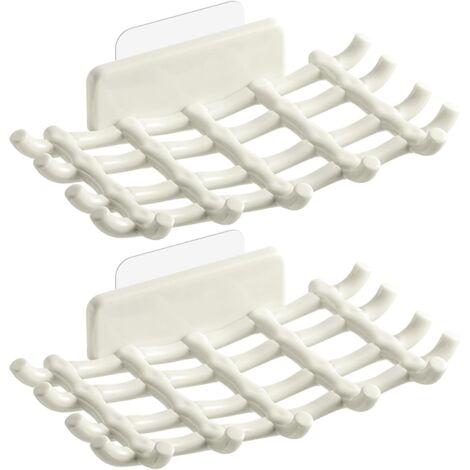 Porte-savon en filet, blanc, 2 pièces, à fixer au mur sans perçage, avec tablette de drainage
