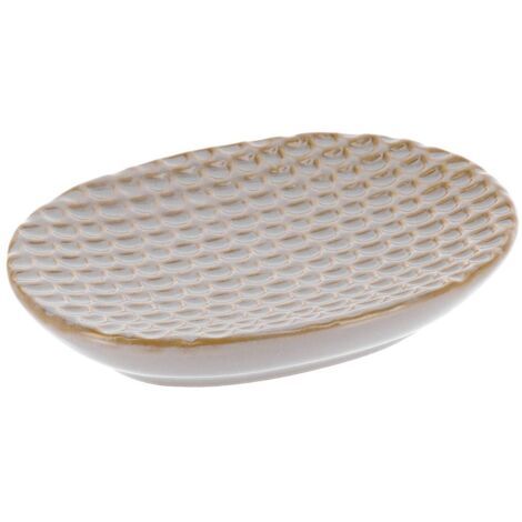 Porte savon en gres laque facon ecaille - beige - Tendance