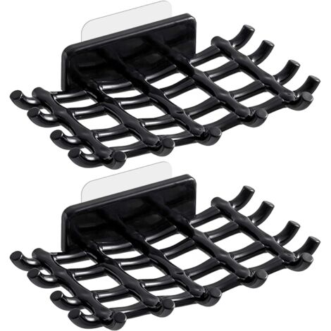 Porte-savon en maille noire (lot de 2) Porte-savon mural sans perçage Boîte de rangement pour salle de bain Étagère à séchage rapide