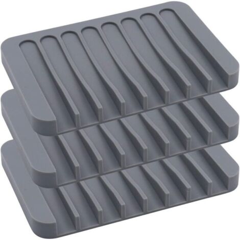 Porte-savon en silicone, douche, cascade, autodrainant, pour salle de bain, cuisine, plan de travail, 3 pièces, gris