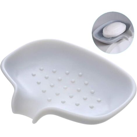Porte-savon en silicone gris autonettoyant avec bac d'égouttage pour salle de bain, douche, évier de cuisine - Porte-savon imperméable et durable