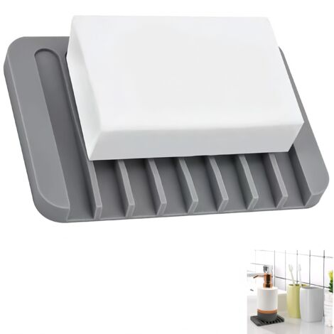 Porte Savon en Silicone Souple，Pratique pour Salle de Bain et Cuisine, Design Antidérapant avec Drainage Naturel, Idéal pour Savon, Éponges et Petits Objets (Gris)