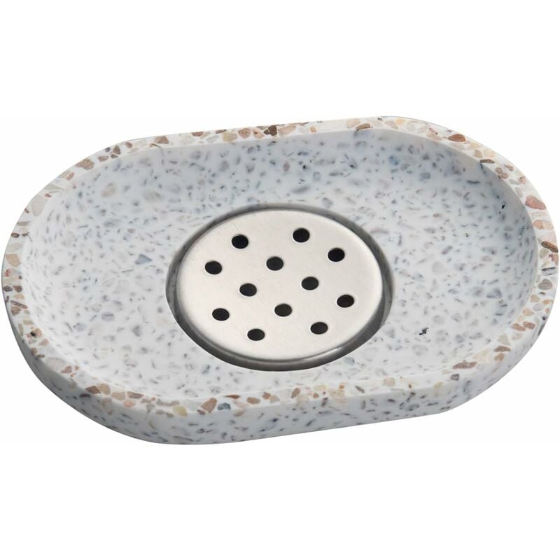 Porte-savon en terrazzo avec plateau d'égouttement en acier inoxydable Porte-savon Porte-savon pour salle de bain et cuisine Fei Yu