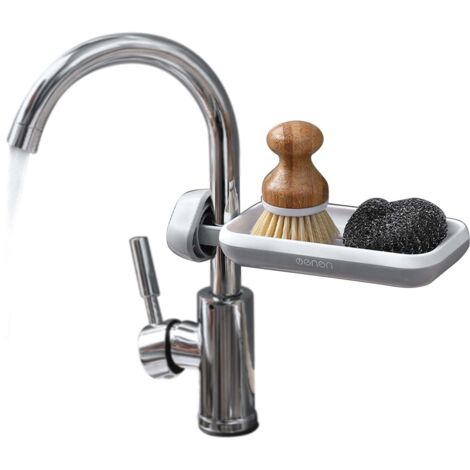 Porte-savon éponge rotatif pour robinet (gris)