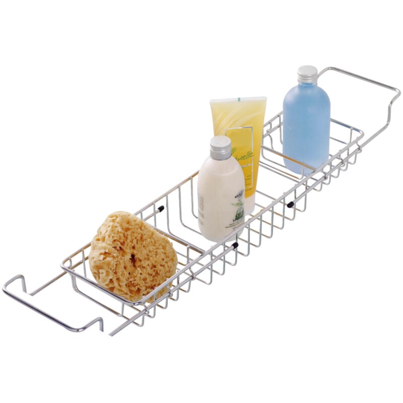 Pont de Baignoire, Tablette Baignoire adaptable WENKO extensible de 58 à 92cm support tablettes livres, acier inoxydable, 58-92x8x13cm, chromé