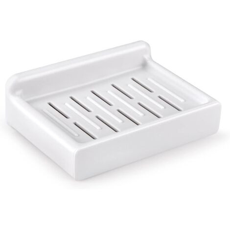 Porte-savon mural blanc auto-adhésif, porte-savon de douche sans perçage, avec trou d'évacuation, convient aux salles de bains et aux cuisines.