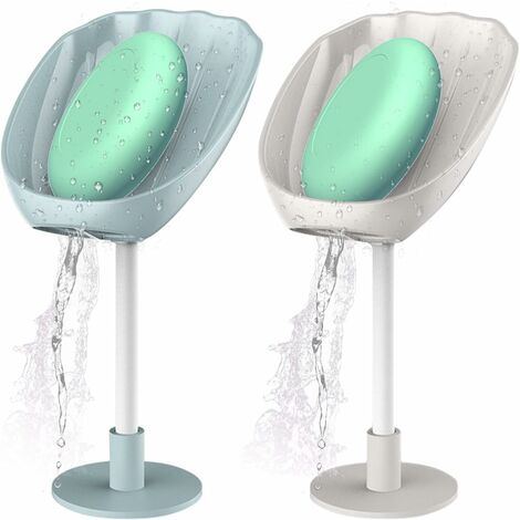 Porte savon mural Boîte à savon debout 2 pcs Shell Boîte de vidange de savon sans perçage Porte-savon, pour cuisine, salle de bain, salle de douche, stockage de shampoing solide