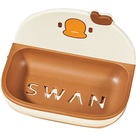 Porte-savon mural drainant en plastique design cartoon pour salle de bain et cuisine - Boîte à savon avec support adhésif - 13x9,6x9 cm - Blanc