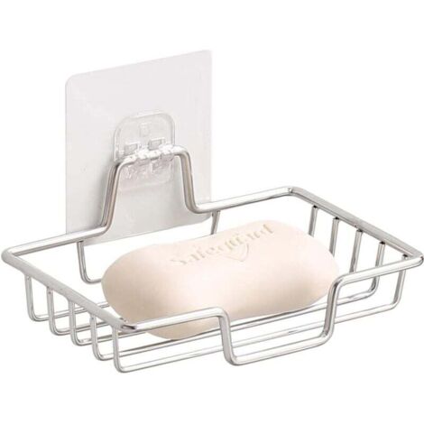 Porte-Savon Mural En Acier Inoxydable 304 Antirouille Sans Percage Pour Salle De Bain Et Cuisine Carré Argent