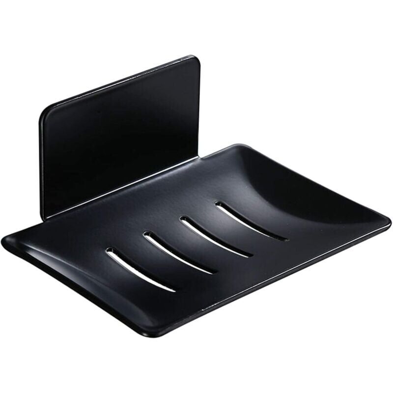Porte-Savon Mural, Porte-Savon Adhésif de Douche, Métal Boite a Savon Etagere sans Perçage pour Salle de Bain, Cuisine Porte Eponge Noir