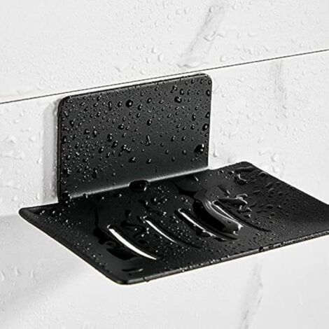 Porte Savon Mural sans Perçage Porte-Savon Douche en Acier Inoxydable Porte Savon INOX Auto-Adhésif pour Stocker Eponges Brosses Savon pour Salle de Bain Cuisine Balcon (Noir)