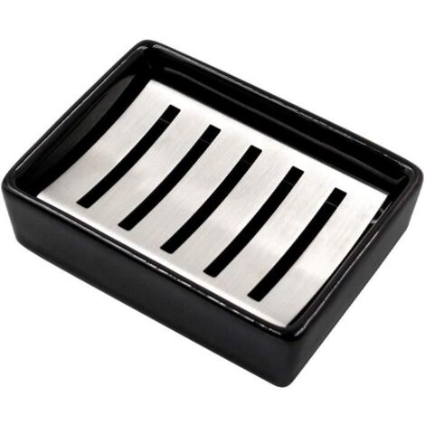 Porte-savon - Noir - Céramique et Acier Inoxydable 304 - Double Couche - Auto-drainant - Économiseur de Savon