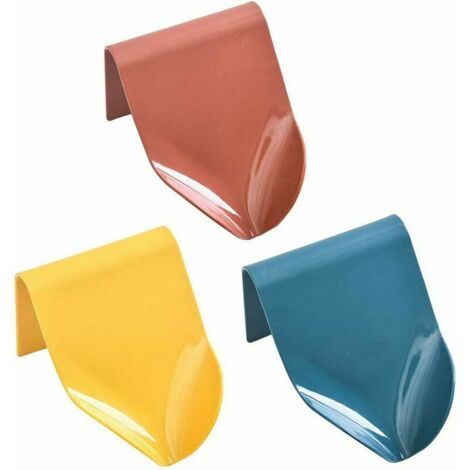 Porte Savon Plastique, 3 Pièces Porte Savon Auto Adhésif, Porte Savon pour Cuisine, pour Salle Bain, éponge Cuisine, Savon, Conception Filtre en Entonnoir (Bleu, Rouge Brique, Jaune)