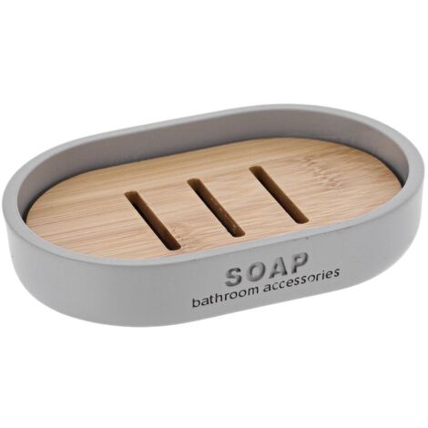 Porte savon polyresine - gris clair bambou - Tendance