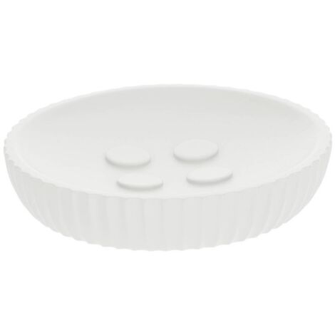 Porte savon polyresine rond striee  - blanc - Tendance