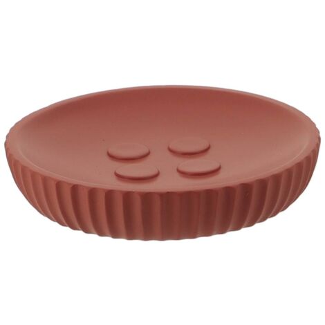 Porte savon polyresine rond striee - terracotta - Tendance