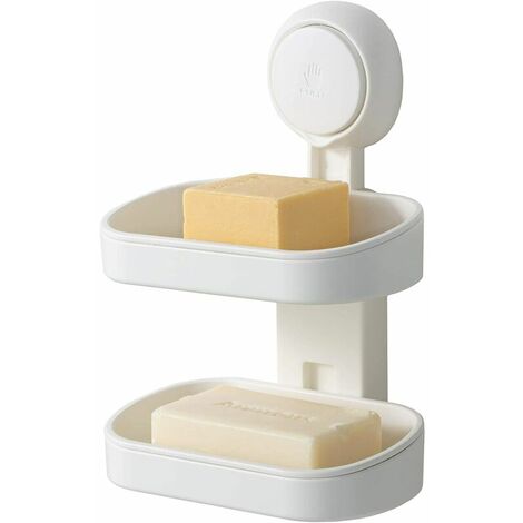 Porte-savon Porte-savon pour douche Double couche Ventouse Fixation murale Sans perçage Auto-drainant Amovible Étanche Forte Ventouse Savon Porte-éponge pour douche Salle de bain Baignoire Cuisine