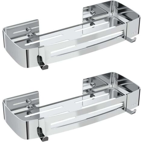 Porte-savon rectangulaire pour douche, sans perçage, en acier inoxydable - lot de 2, argenté