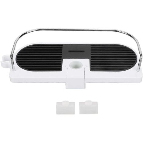 Porte-savon réglable pour barre de douche, porte-savon en ABS finition chromée pour salle de bain et cuisine, organisateur de barre de douche sans perçage avec design ajouré. Installation facile.
