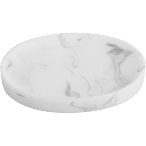 Porte-savon rond blanc à motif marbre avec système d'égouttage