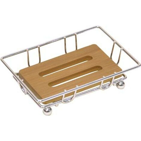 Porte savon structure metal/base en bambou - chrome/bambou - Tendance