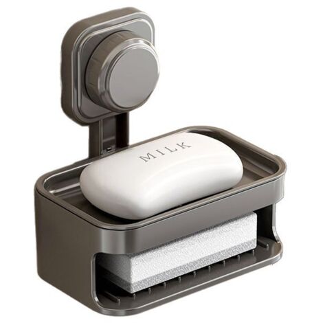 Porte-savon - Support de savon de douche à ventouse - Porte-savon suspendu - Douche - Salle de bain - Cuisine - Toilettes - Gris