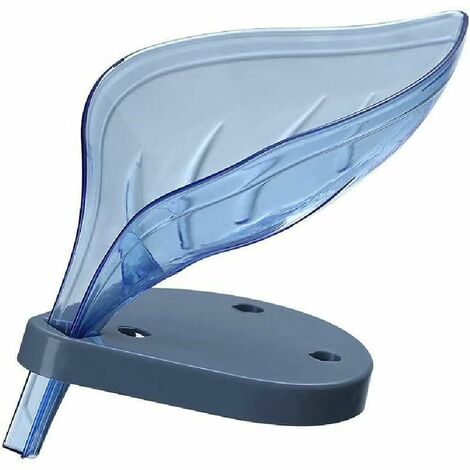 Porte-savon transparent pour salle de bain en forme de feuille (bleu)
