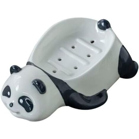 Porte-savons en céramique, porte-savon, porte-savon en forme de panda mignon pour douche, salle de bain, évier de cuisine et baignoire, plateaux auto-drainants pour comptoir, nettoyage facile