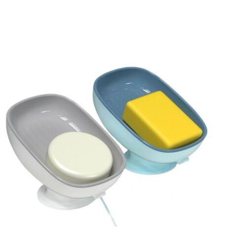 Porte-savons en plastique avec égouttoir (lot de 2) - Porte-savon de douche à ventouse - Pour salle de bain et cuisine - Facile à nettoyer