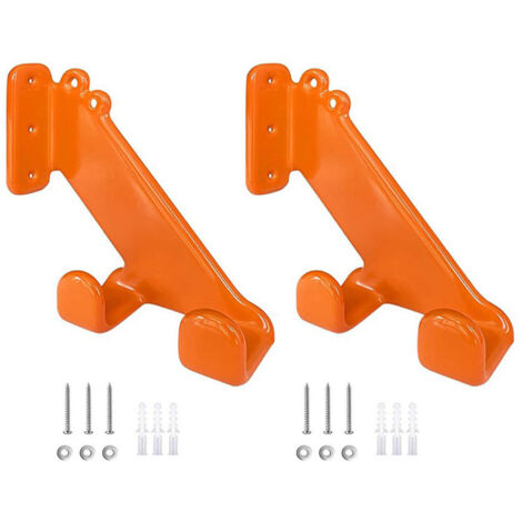 Porte-scie à chaîne - Ensemble 2 pièces - Revêtement caoutchouc orange épais - Support mural robuste pour garage