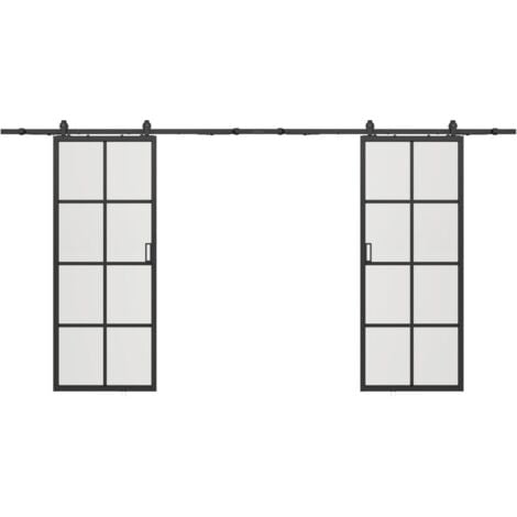 Porte scorrevole doppia esterno muro 2 x H205 x L93 cm Alluminio e Vetro temperato smerigliato - WILDEN II