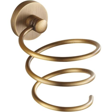 Porte Sèche-Cheveux en Laiton Brossé, Support Rangement Classique Fixation Murale, Style Européen pour Salle de Bain